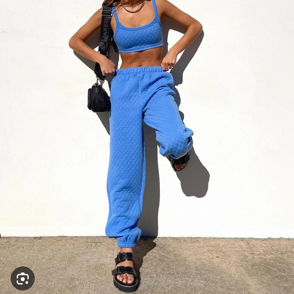 Princess Polly Blue Quilted Joggers and Bra Set